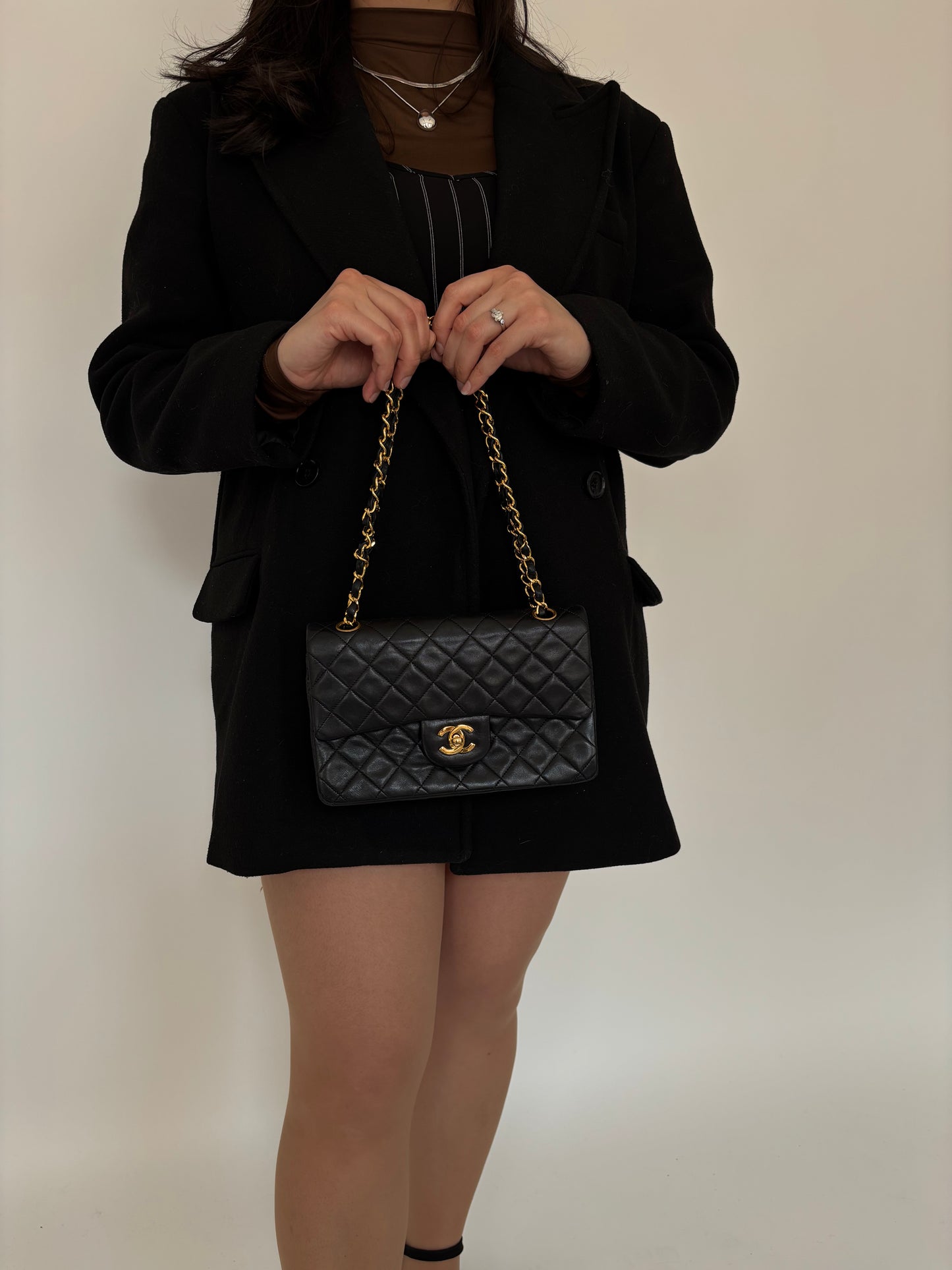 Chanel Black Lambskin Small Classic Double Flap Bag GH 1989/91