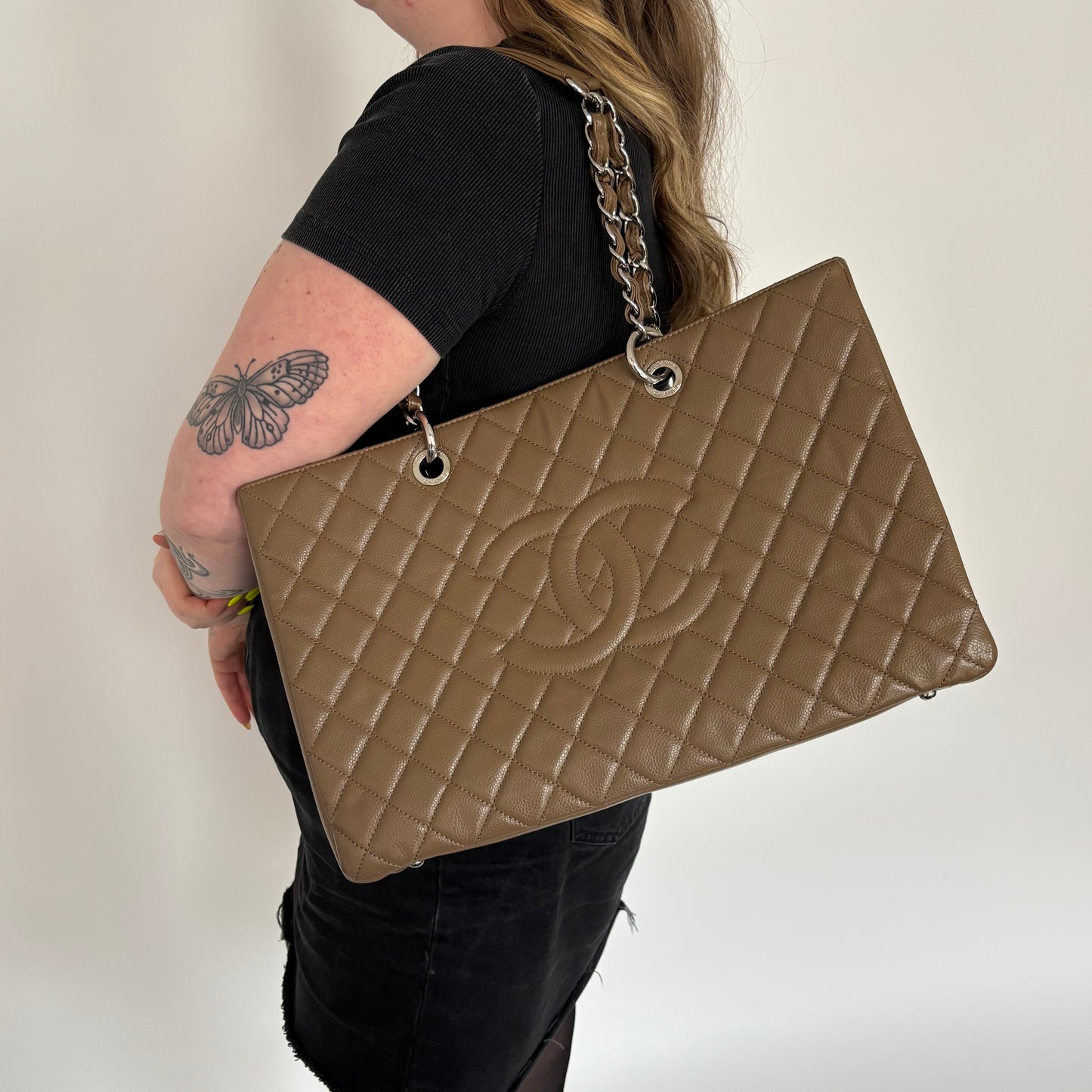 Chanel XL GST Tote Taupe Brown Caviar SH 2012
