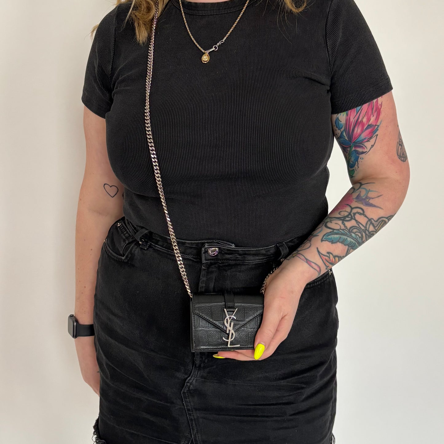 Saint Laurent Black Croc Embossed Leather Mini Candy Bag 2014