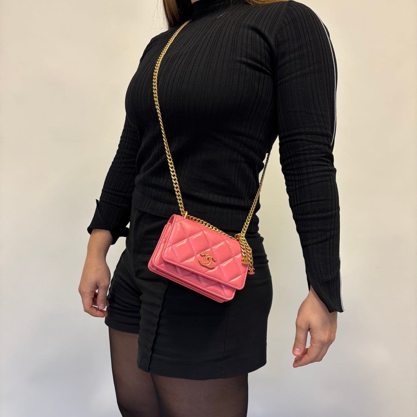 Chanel Coral Pink Enamel Pending CC Mini Clutch with Chain 2021