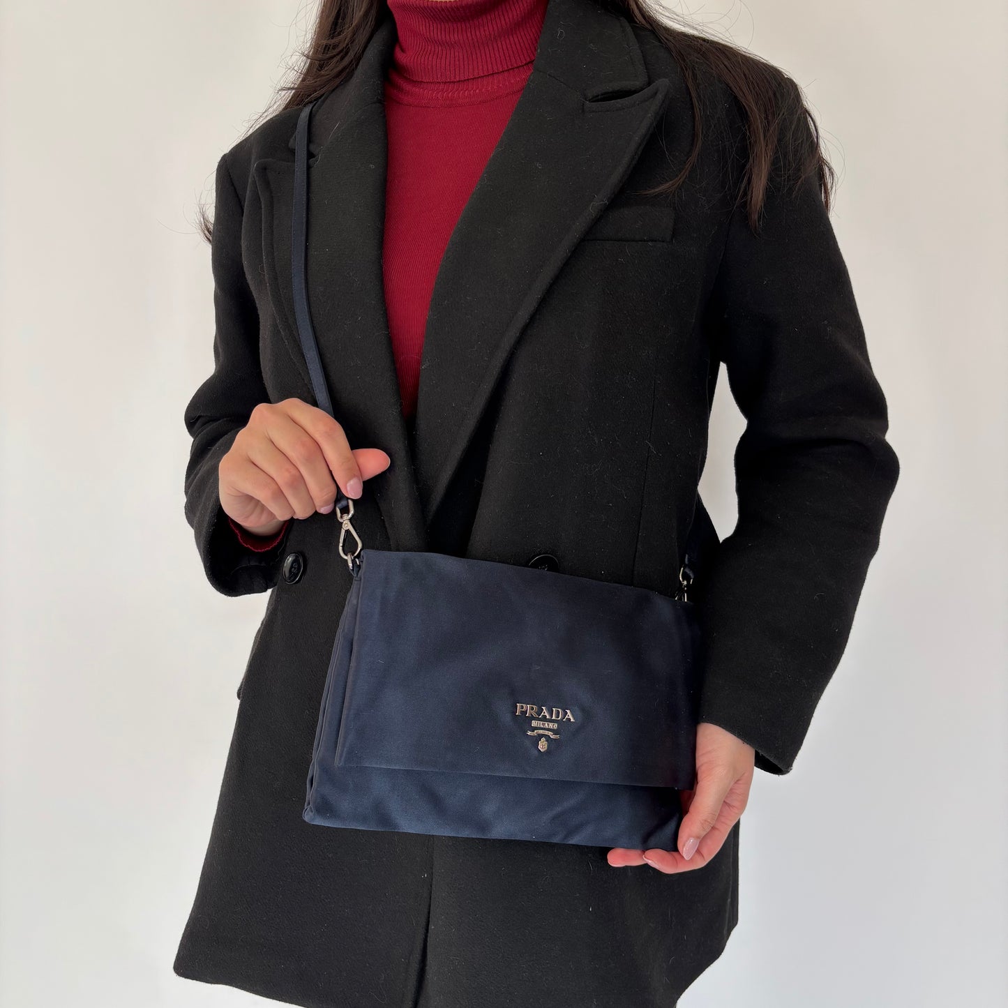 Prada Navy Nylon Clutch On Strap