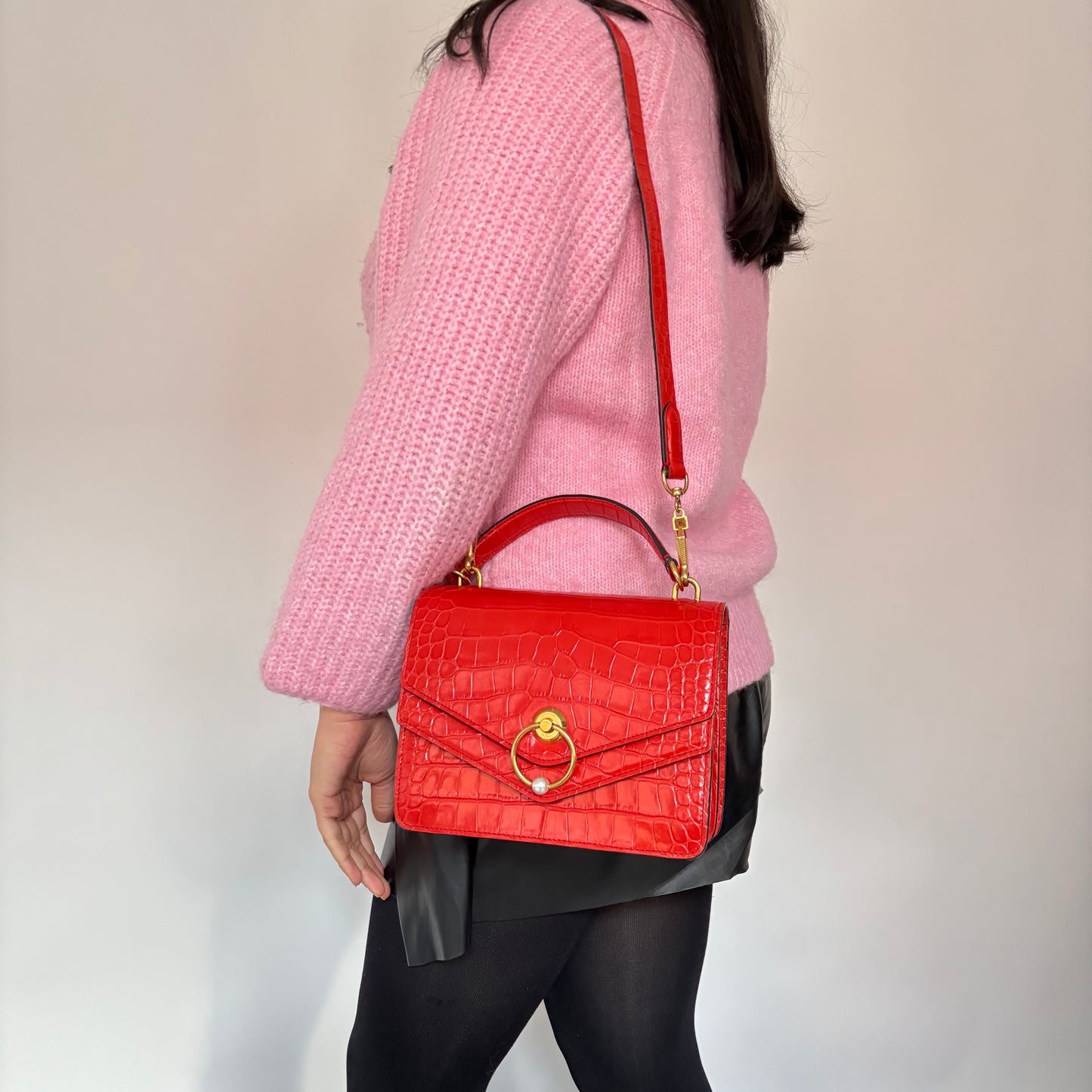 Mulberry Shiny Croc Embossed Harlow Satchel