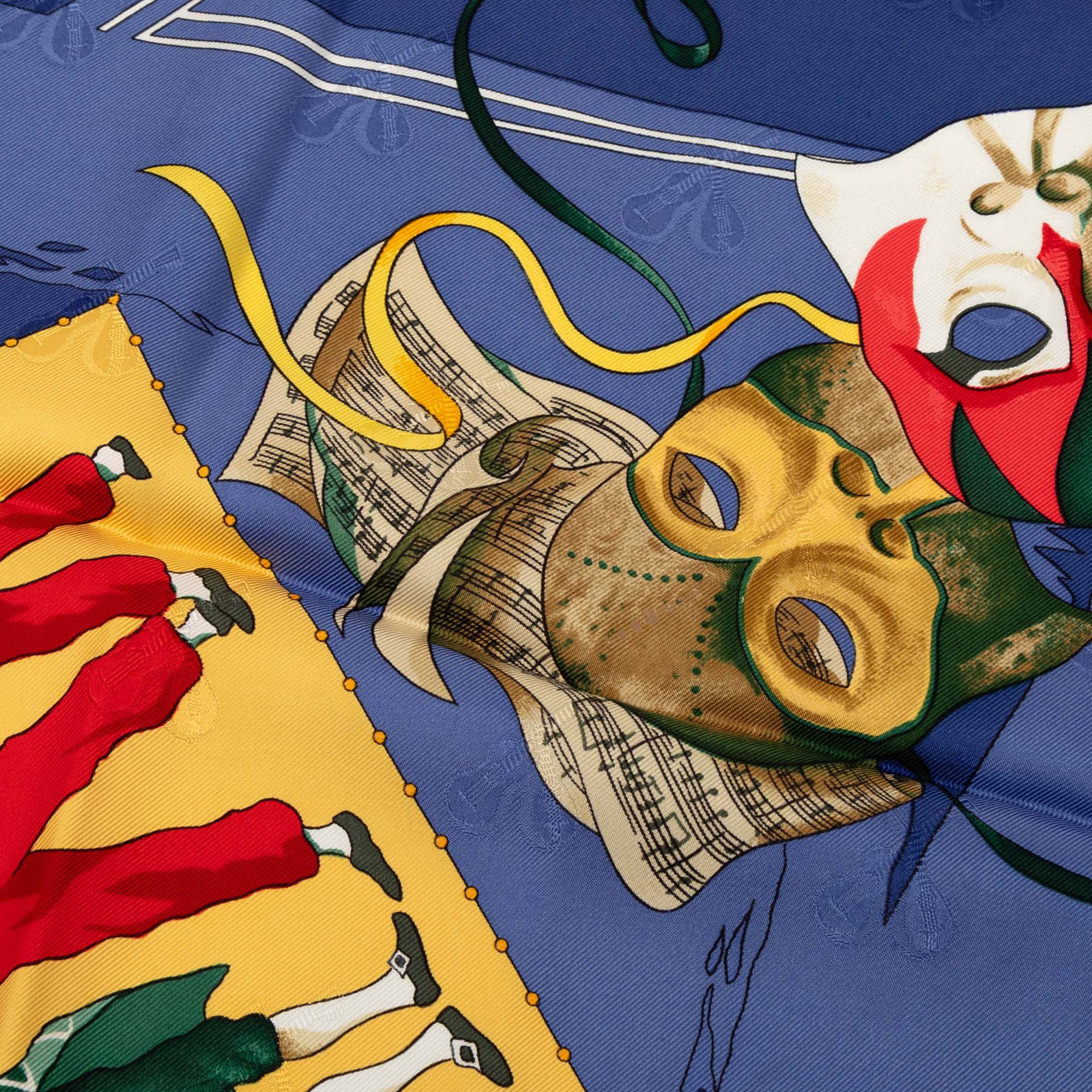Hermès Le Carnaval de Venise 100% Silk Scarf 90x90cm Blue