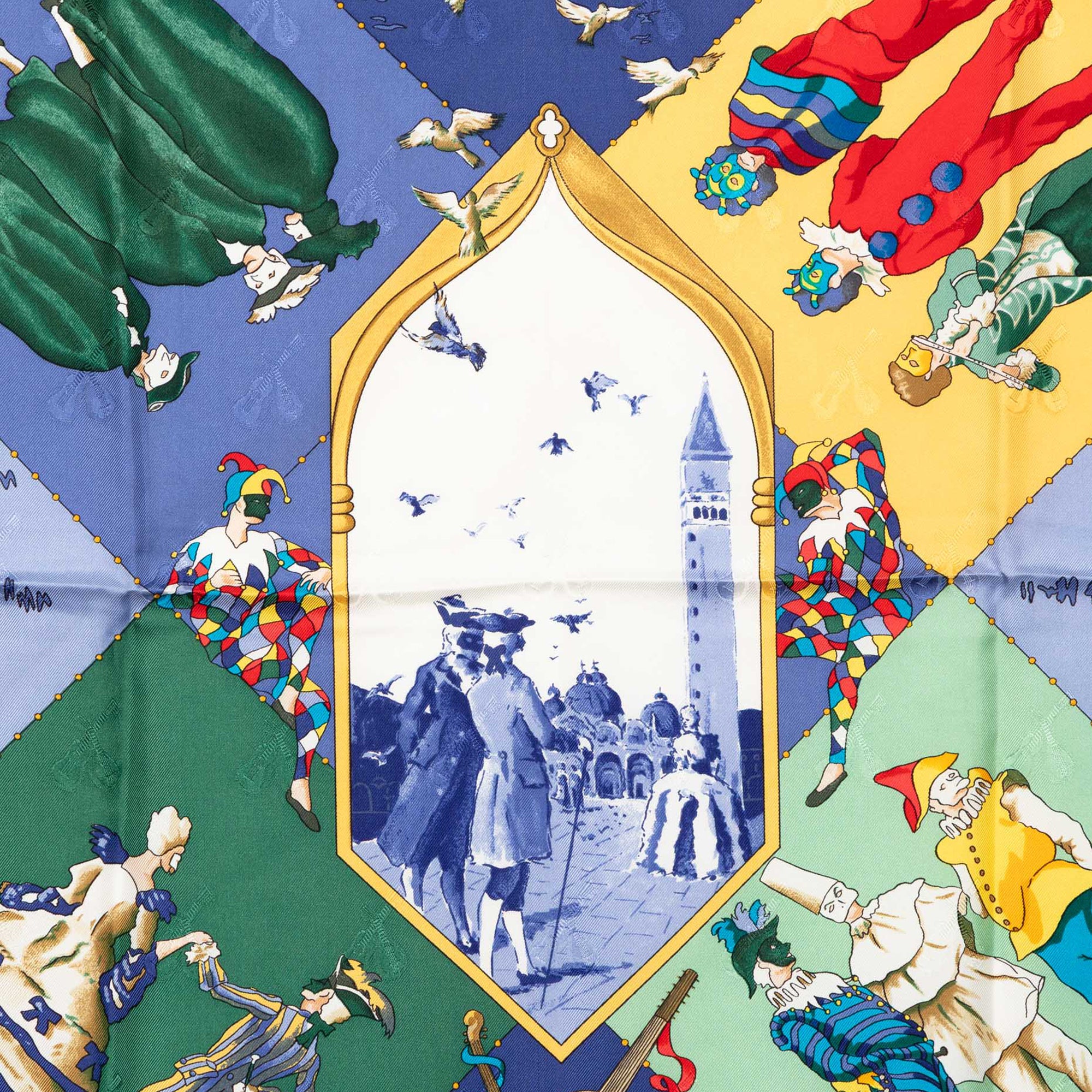 Hermès Le Carnaval de Venise 100% Silk Scarf 90x90cm Blue