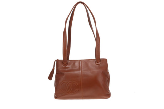 Chanel Logo Shoulder Bag Tan Leather Vintage 1997/99
