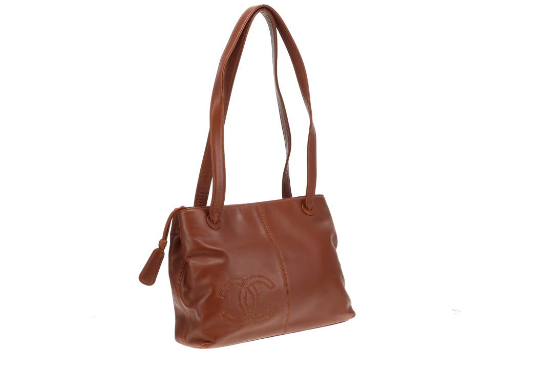 Chanel Logo Shoulder Bag Tan Leather Vintage 1997/99