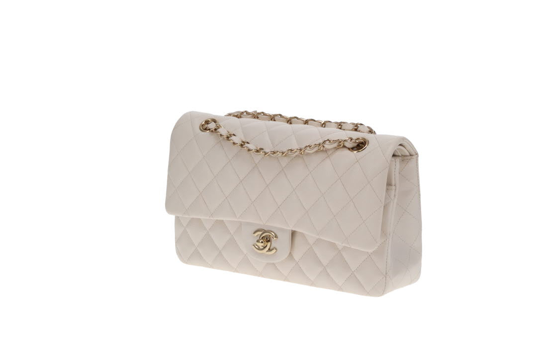 Chanel Classic Double Flap Caviar White Medium 2020