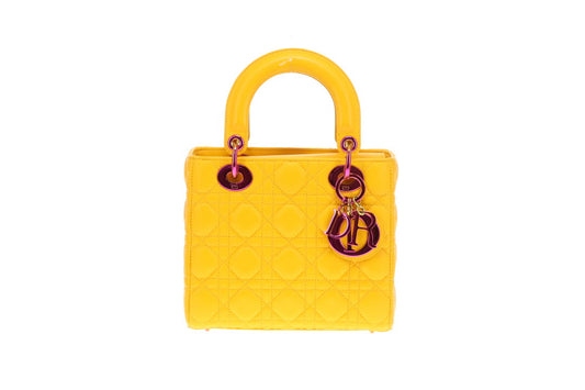 Dior Canary Yellow Small Lady Dior with Rainbow Hardware 2022