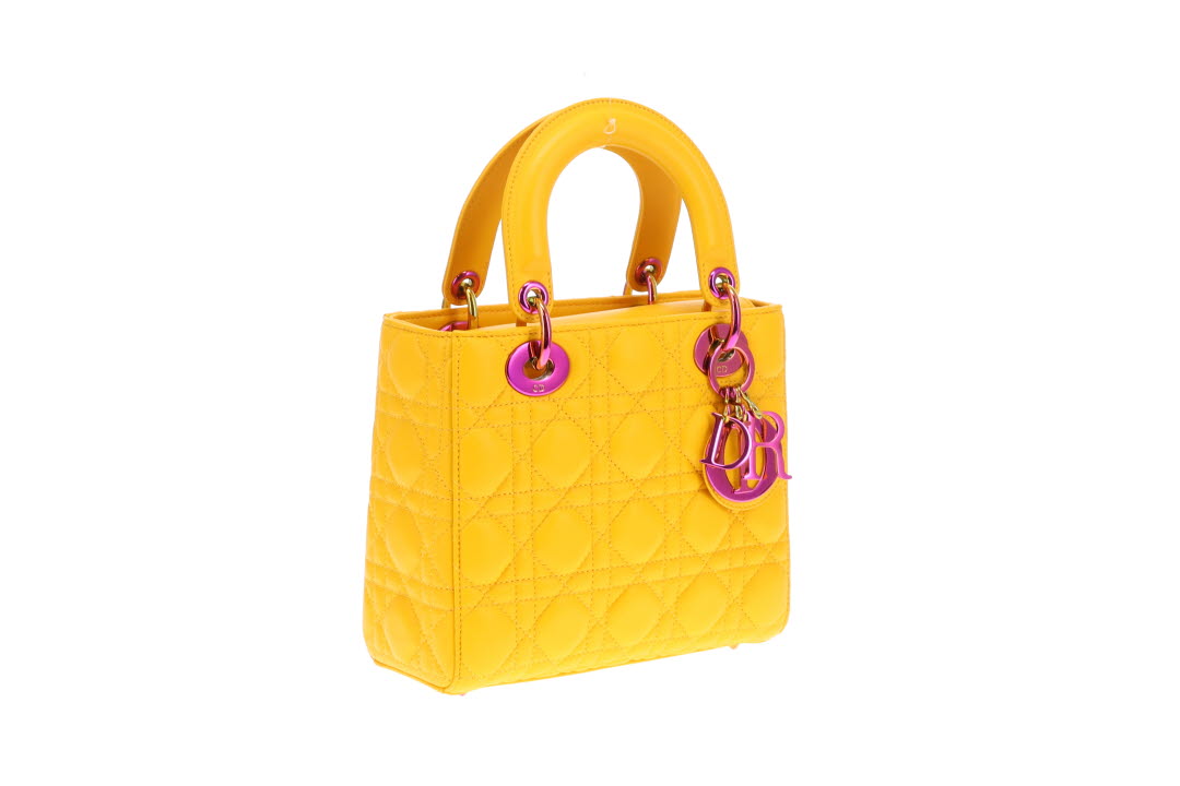 Dior Canary Yellow Small Lady Dior with Rainbow Hardware 2022