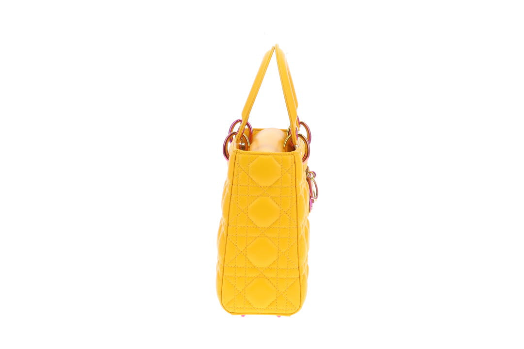 Dior Canary Yellow Small Lady Dior with Rainbow Hardware 2022