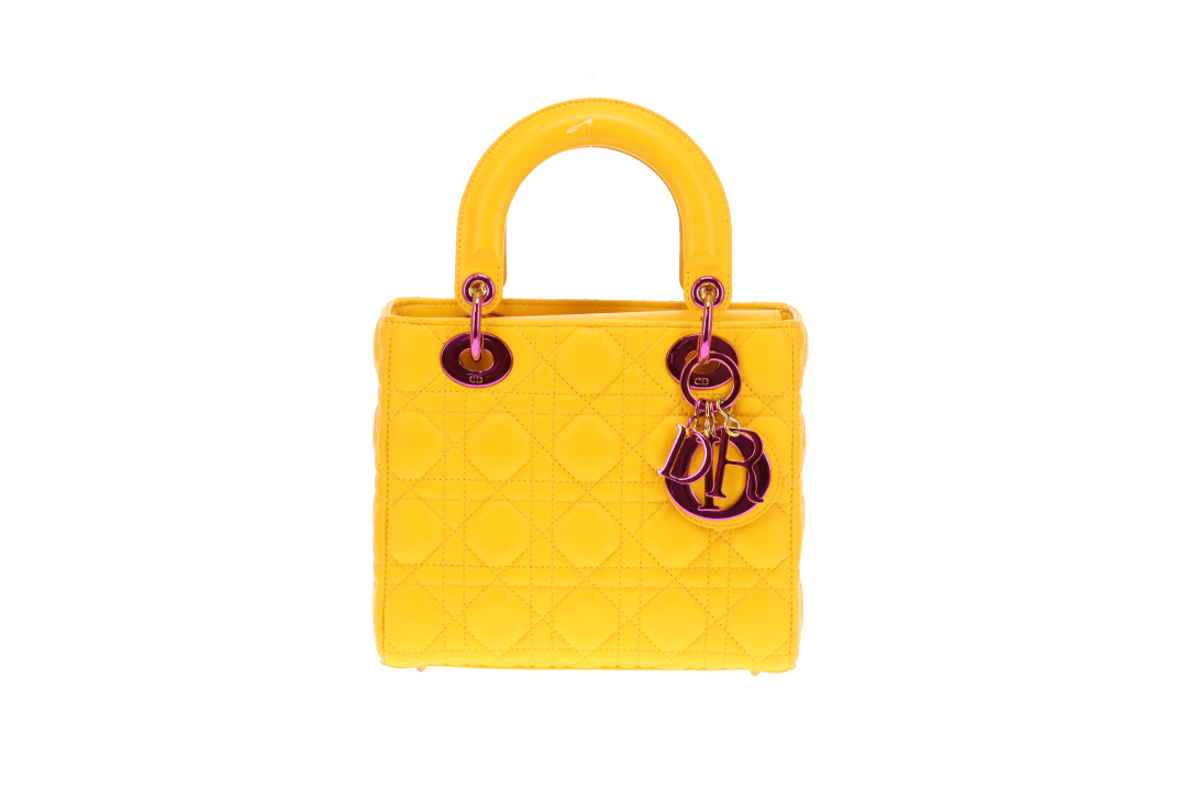 Dior Canary Yellow Small Lady Dior with Rainbow Hardware 2022