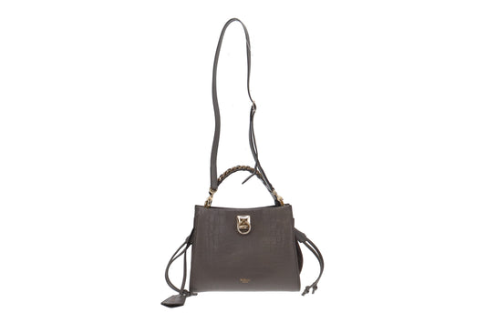 Mulberry Grey Croc Printed Leather Small Iris with Chain Detail Top Handle