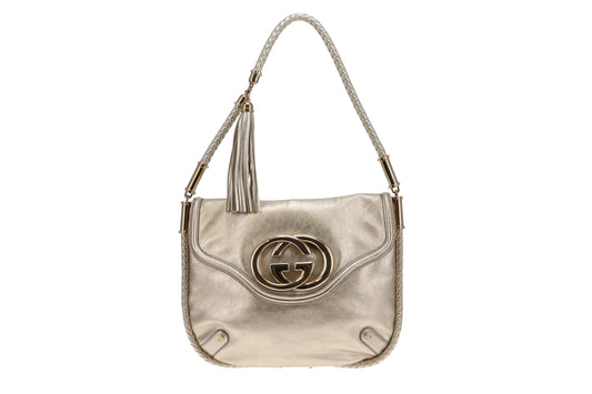 Gucci Britt Hobo Gold Metallic Leather Vintage
