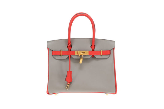 Hermes Birkin 30 SO Gris Tourterelle/Rouge Tomate Epsom with Brushed GHW 2016