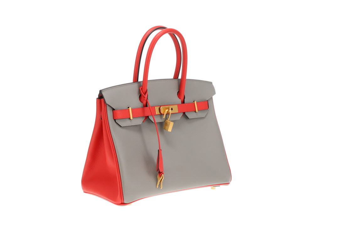 Hermes Birkin 30 SO Gris Tourterelle/Rouge Tomate Epsom with Brushed GHW 2016