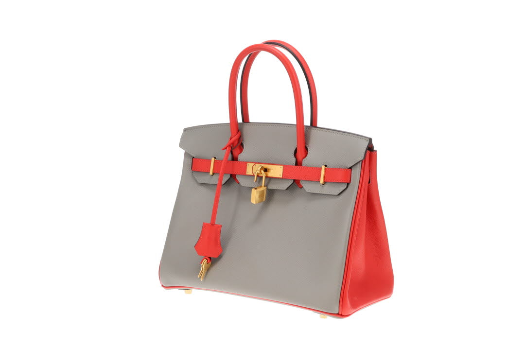Hermes Birkin 30 SO Gris Tourterelle/Rouge Tomate Epsom with Brushed GHW 2016