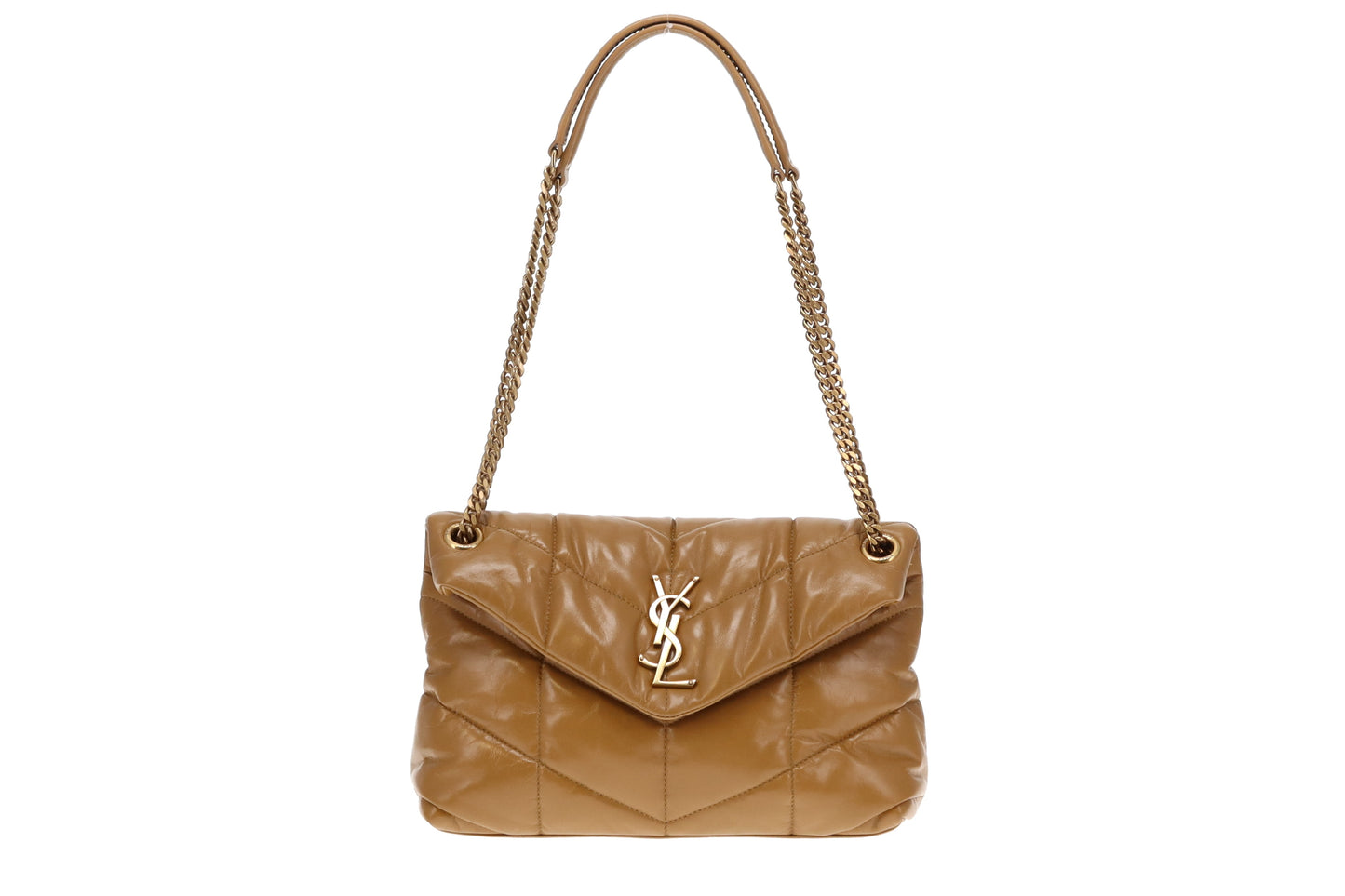 Saint Laurent Tabac Brown Shiny Leather Small Puffer