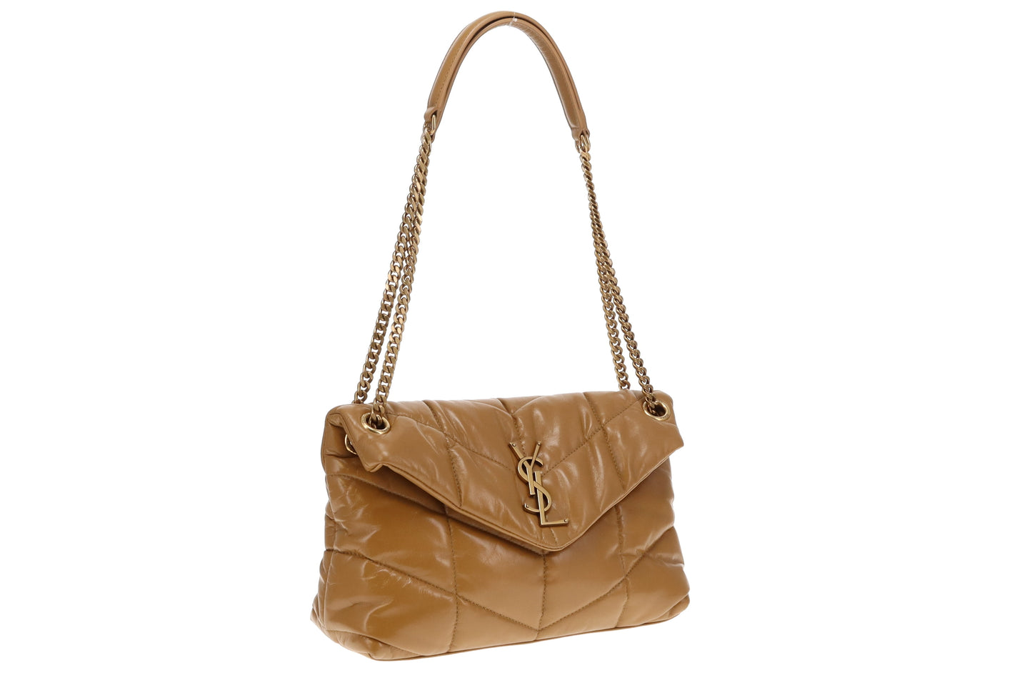 Saint Laurent Tabac Brown Shiny Leather Small Puffer