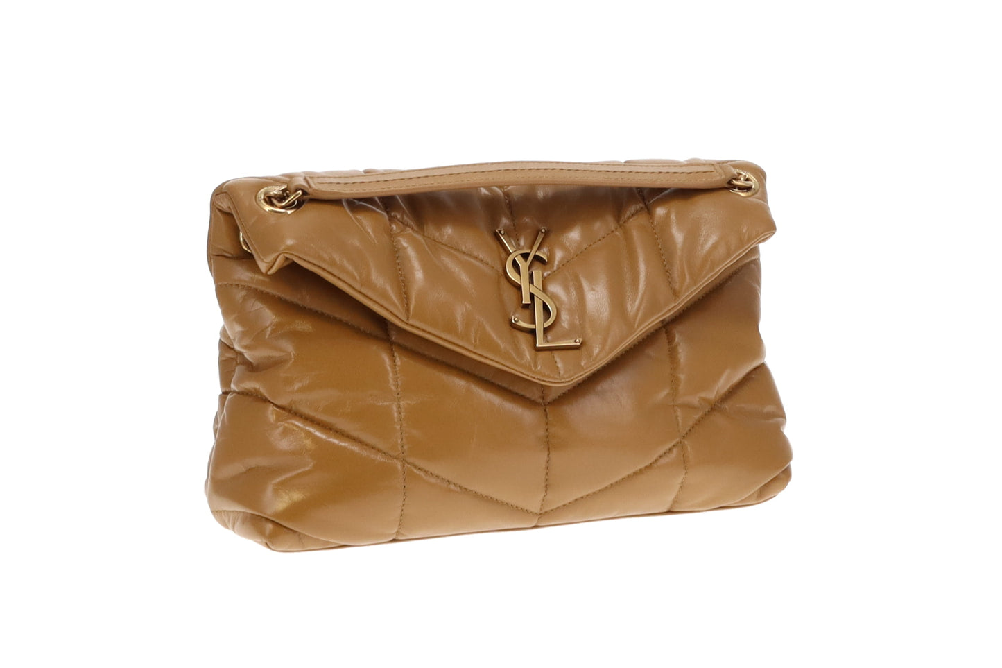 Saint Laurent Tabac Brown Shiny Leather Small Puffer