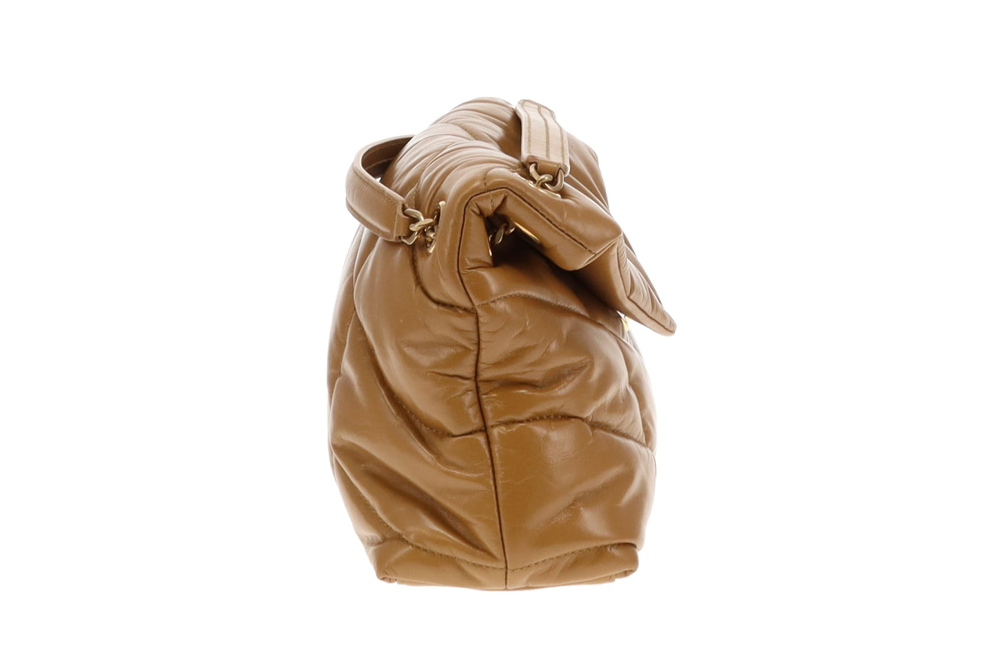 Saint Laurent Tabac Brown Shiny Leather Small Puffer