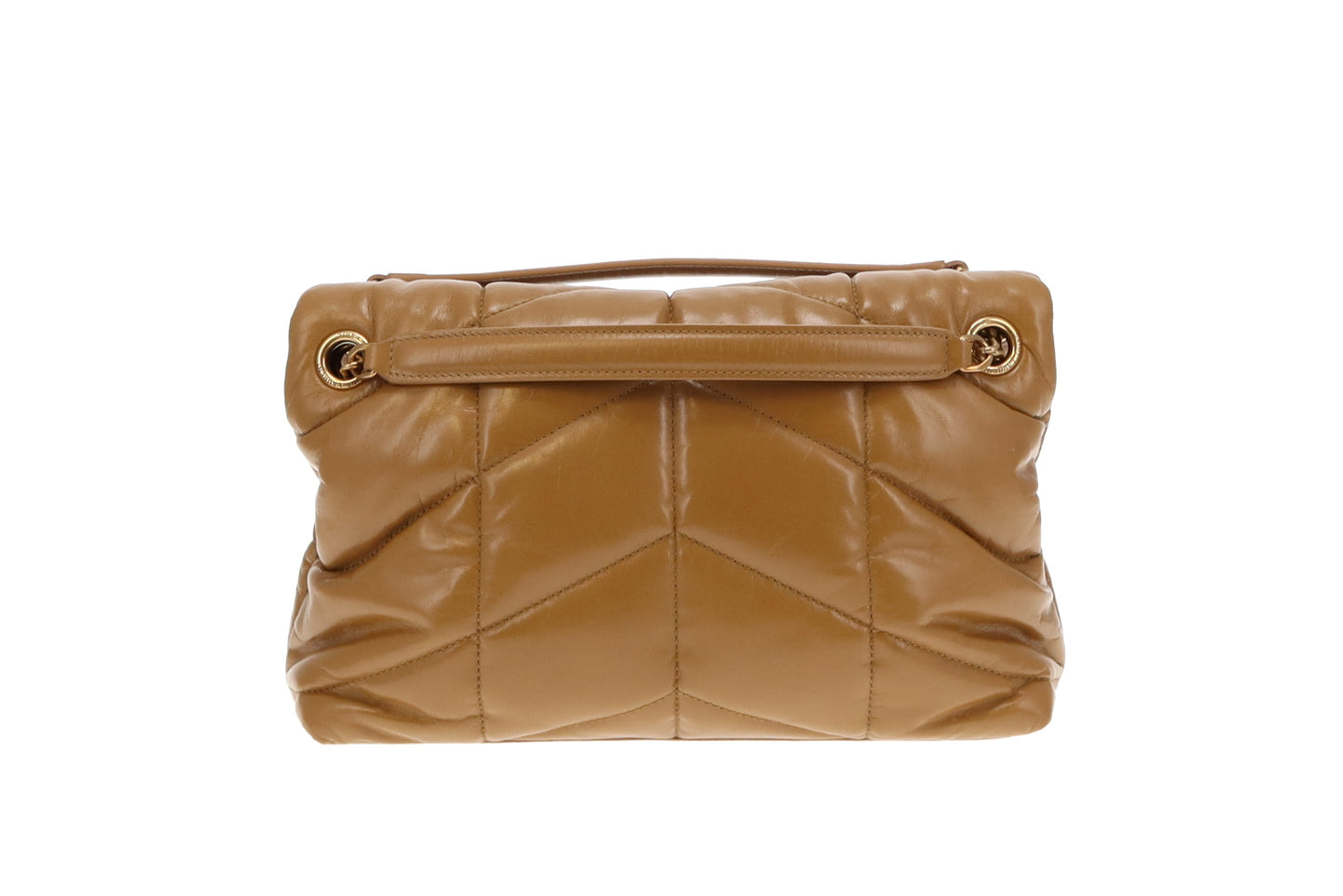 Saint Laurent Tabac Brown Shiny Leather Small Puffer