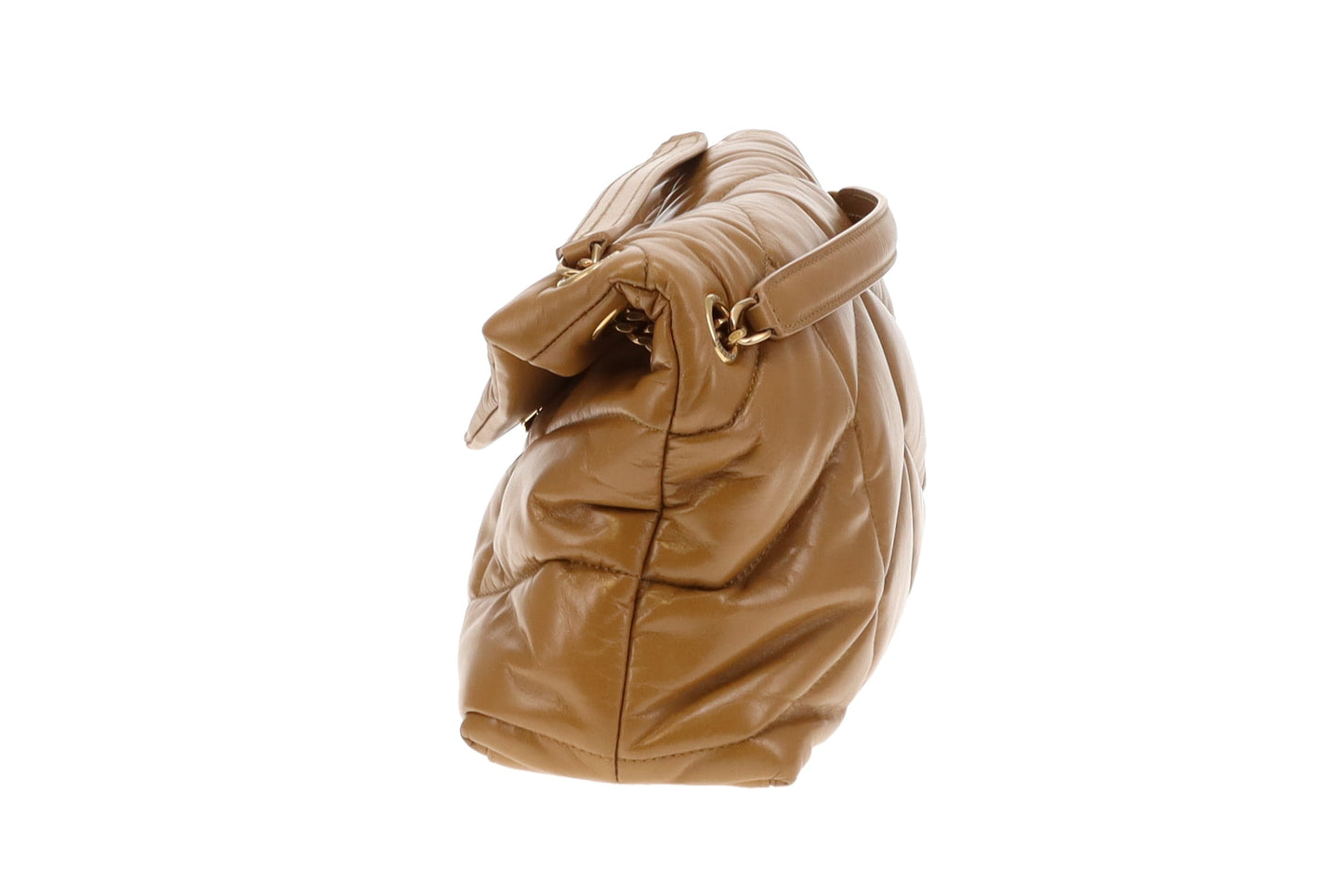 Saint Laurent Tabac Brown Shiny Leather Small Puffer