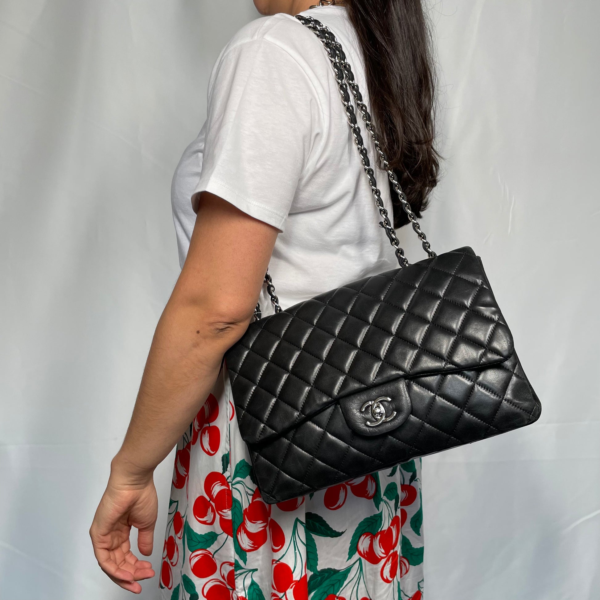 My Chanel maxi classic flap in caviar leather with silver hardware and  wallet on a chain in lambskin with silver hardw…