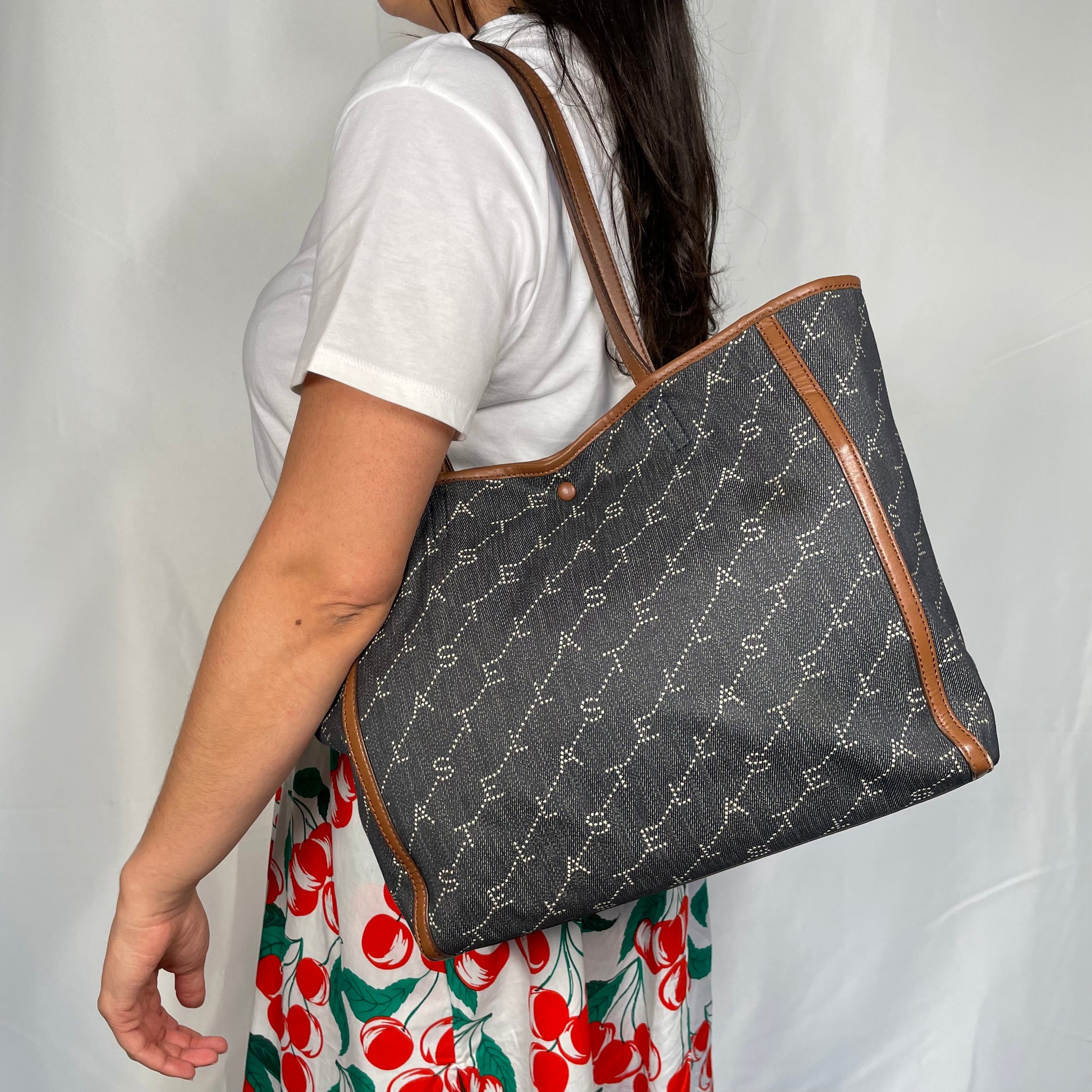 Stella McCartney Monogram Denim Canvas and Faux Leather Tote Bag