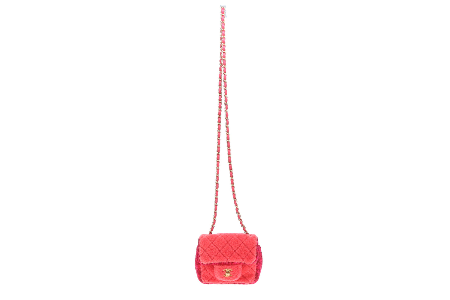 Chanel Classic Mini Square Pink Shearling and Tweed 2020
