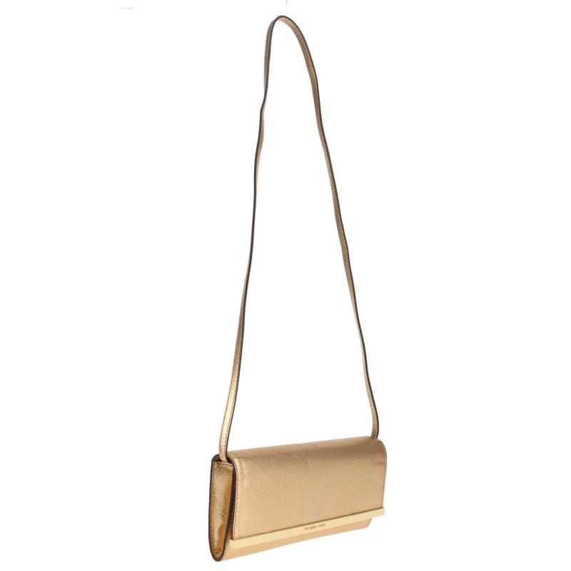 Michael Kors Gold Textured Leather Clutch On Strap GH
