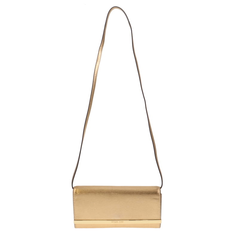 Michael Kors Gold Textured Leather Clutch On Strap GH