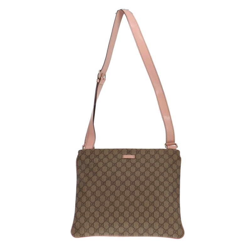 Gucci GG Large Supreme Canvas Messenger With Soft Pink Leather Trims