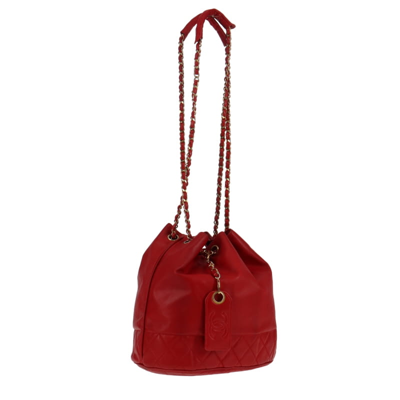 Chanel Vintage Bucket Drawstring Bag Red