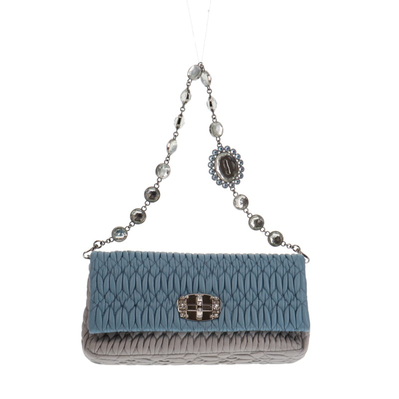 Miu Miu Iconic Crystal Cloqué Nappa Blue Leather SH (Missing Woven Strap) RRP €1980