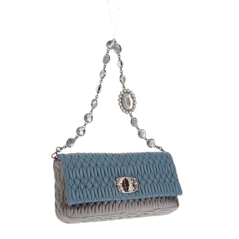 Miu Miu Iconic Crystal Cloqué Nappa Blue Leather SH (Missing Woven Strap) RRP €1980