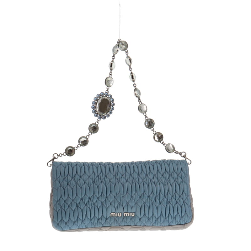 Miu Miu Iconic Crystal Cloqué Nappa Blue Leather SH (Missing Woven Strap) RRP €1980