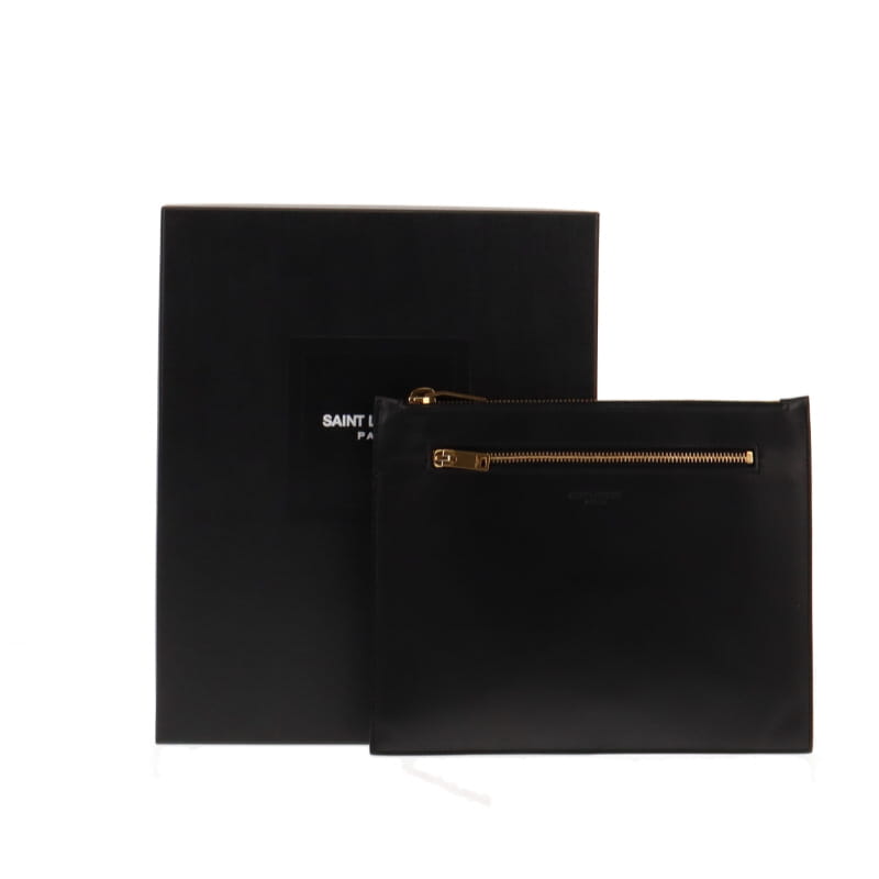 Saint Laurent Black Smooth Leather Paris Pouch With Zips