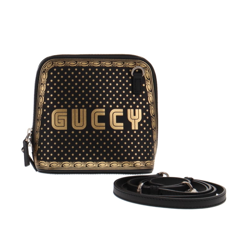 Gucci Black Leather Guccy Sega Script Dome Cross Body