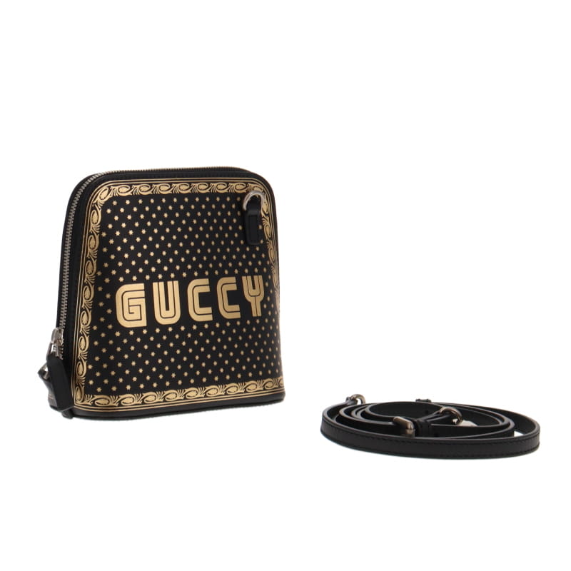 Gucci Black Leather Guccy Sega Script Dome Cross Body