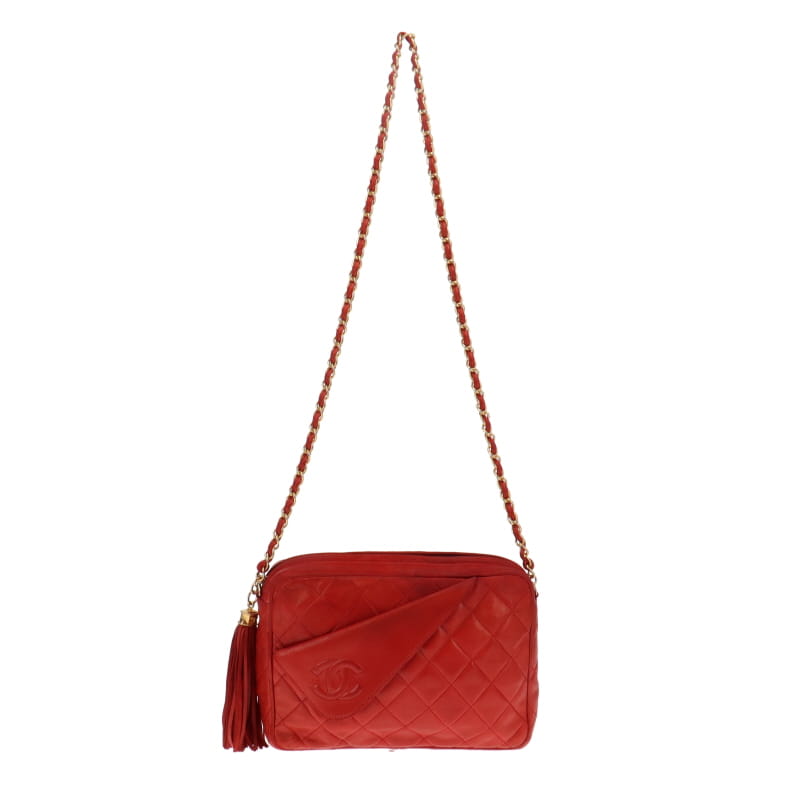 Chanel Vintage Red Quilted CC Lambskin Leather Crossbody 1986/88