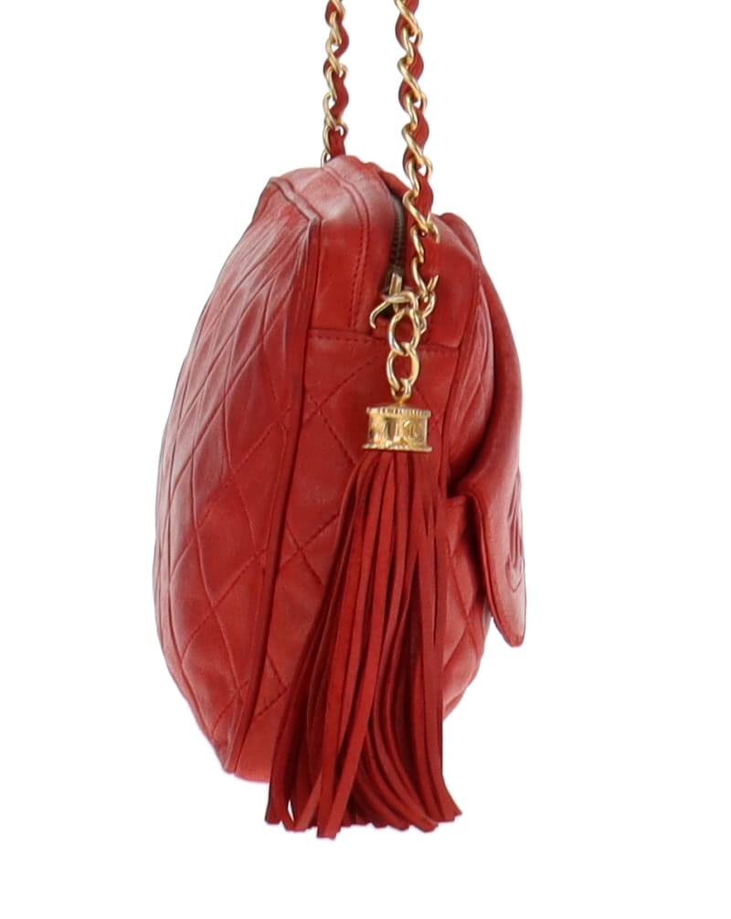 Chanel Vintage Red Quilted CC Lambskin Leather Crossbody 1986/88