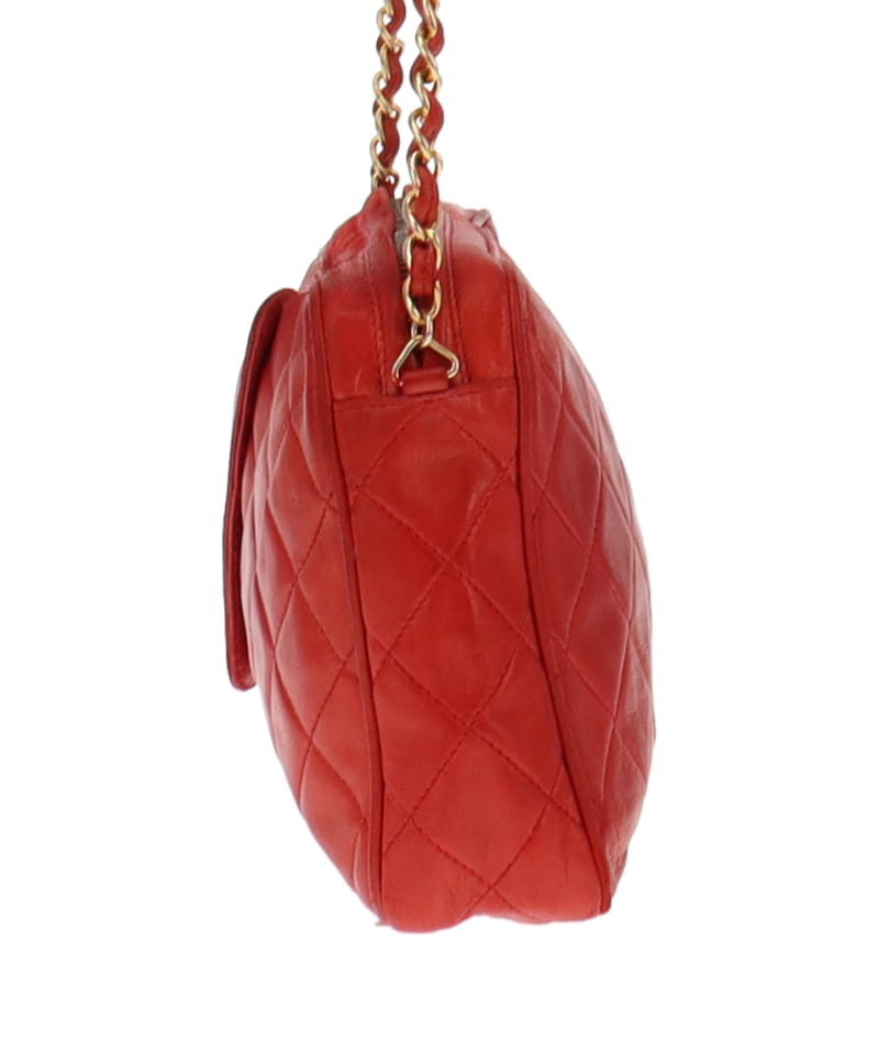 Chanel Vintage Red Quilted CC Lambskin Leather Crossbody 1986/88