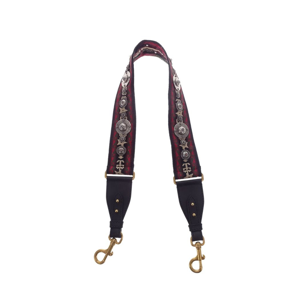 Dior Green/Red Tone Embroidered Studded Shoulder Strap