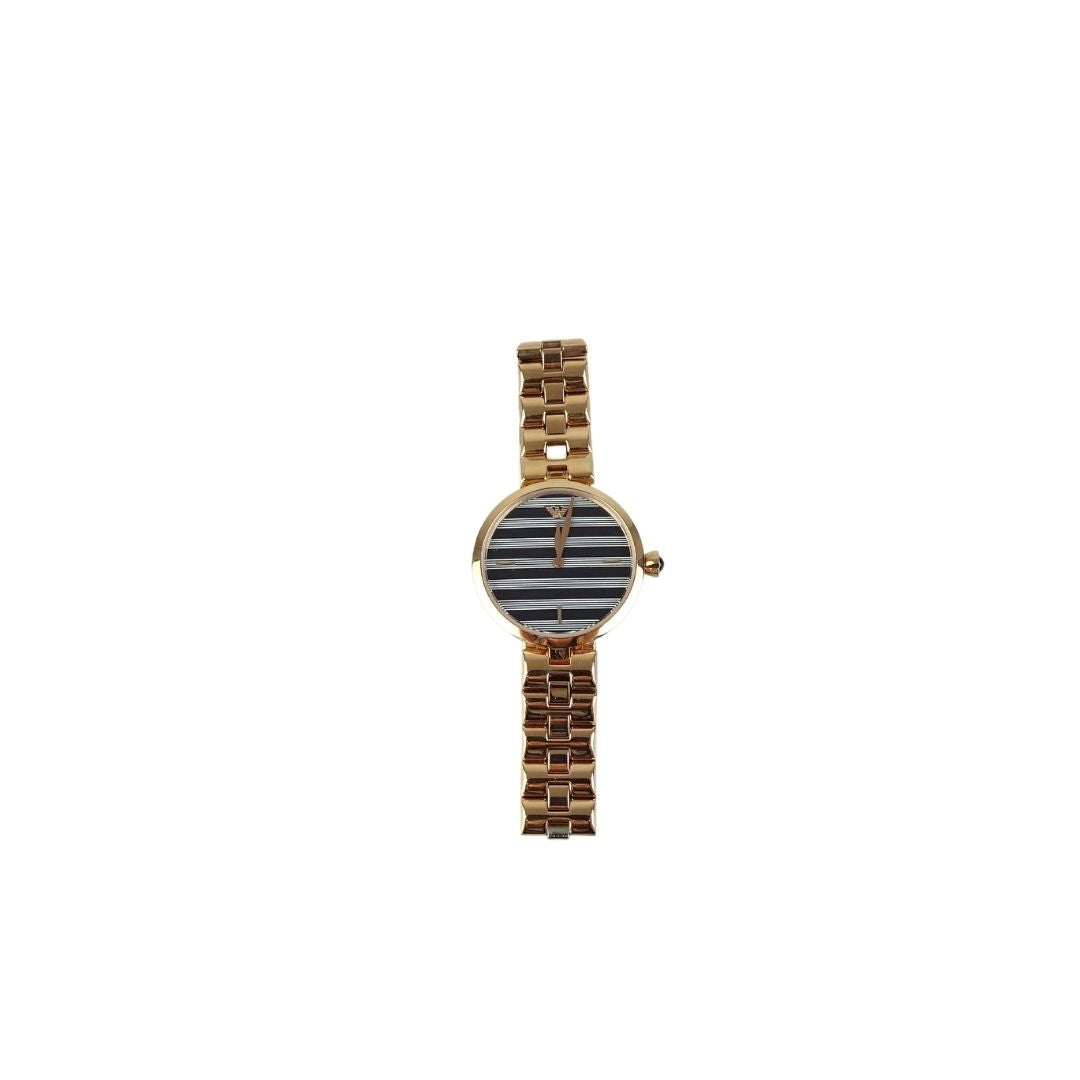 Giorgio Armani Rose Gold Striped Dial Ladies Watch