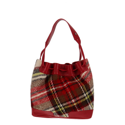 Burberry Red Tweed Check Bucket Bag