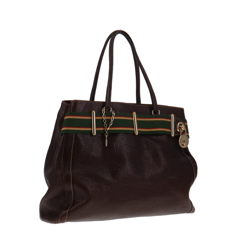 Gucci Vintage Brown Grained Leather Lock Tote