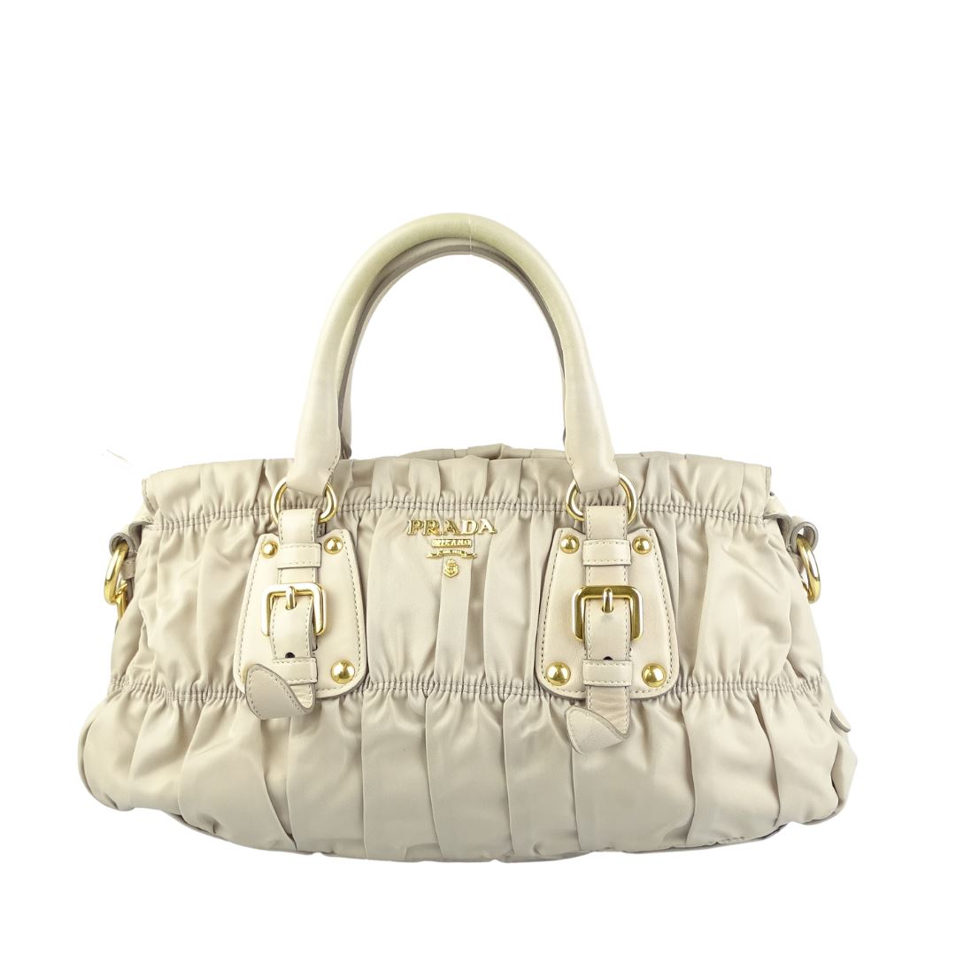 Prada Light Beige Nylon Gauffre Zipped Bag With Shoulder Strap Bags Prada 