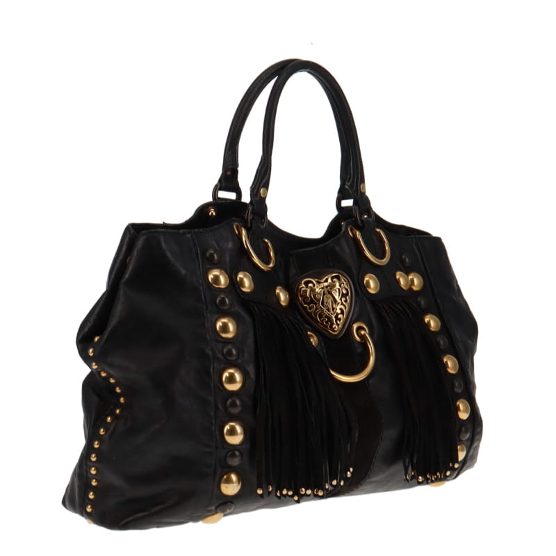 Gucci Vintage Limited Edition Babouska Fringed Tote Black With Studs