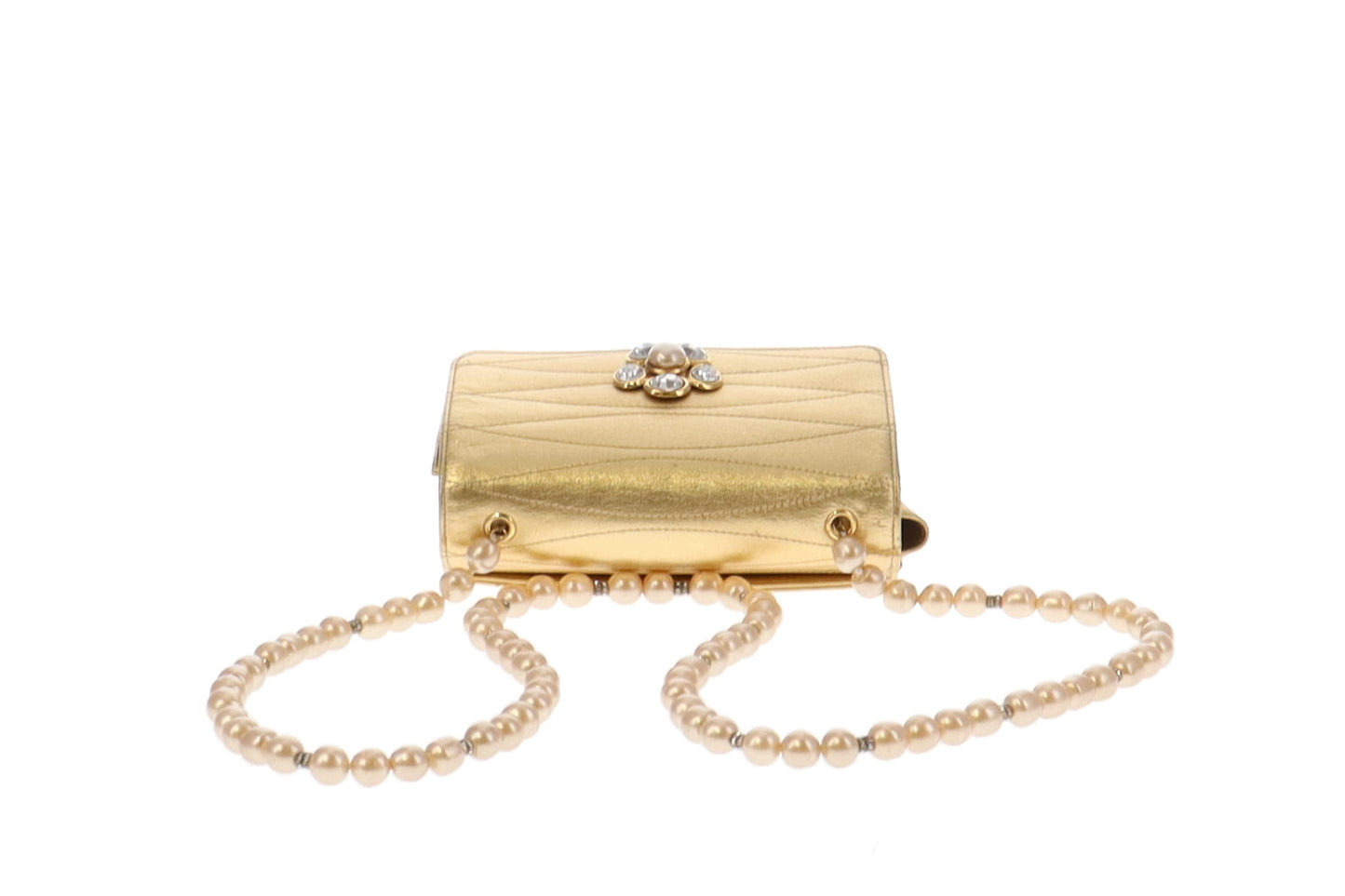 Chanel Rare Vintage Gold Metallic Costume Pearl & Strass Shoulder Bag