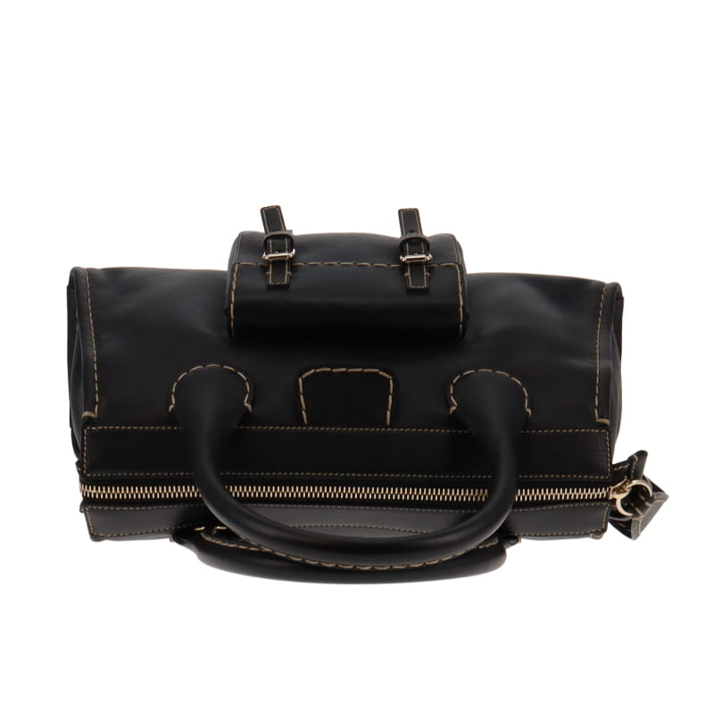 Chloe Edith Medium Top Stitch Day Bag Black